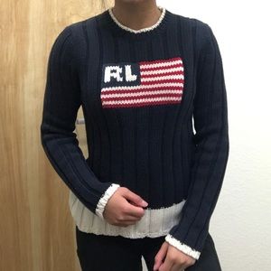 Vtg Ralph Lauren Navy Flag Sweater